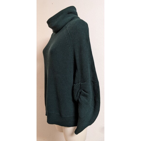 Women's Cabi # 3532 Cowl Pullover Forest Green Ruched Sleeve Sweater Size Small - Picture 10 of 13